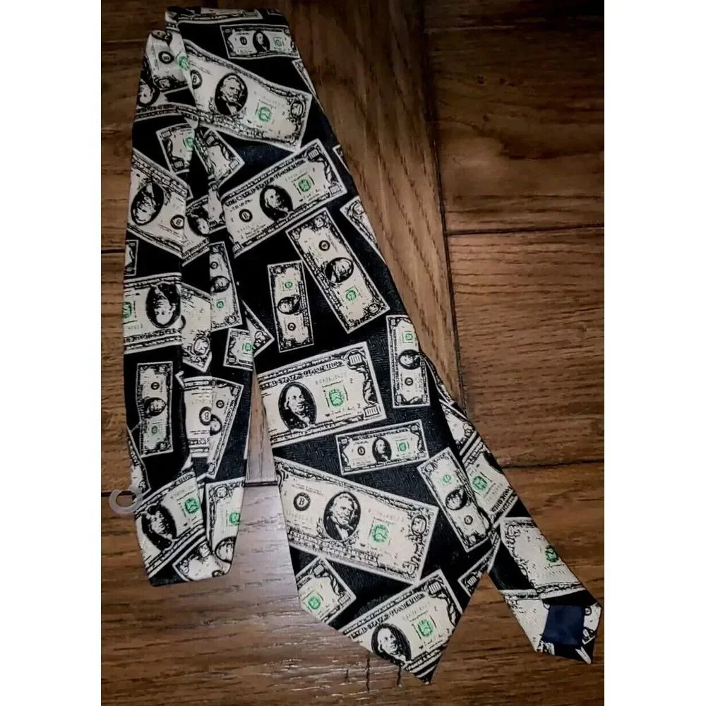 BEVERLY HILLS POLO CLUB Men's Novelty Neck Tie Money Dollar Bills 100% Polyester